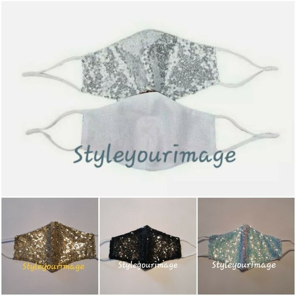 Kids Sequin Face Mask (Shiny Sparkly Washable/ Reusable) With Filter Pockets - Picture 10 of 12